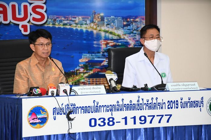 Gov. Pakarathorn Thienchai, flanked by top deputies and public-health officials, said March 19 that Chonburi was no longer free of coronavirus, with six reported cases. No details were given on how the victims are or how they contracted Covid-19.