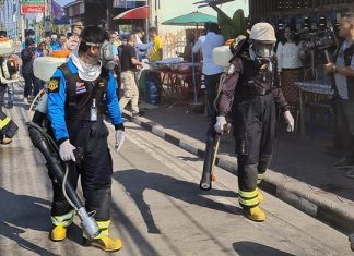 Chonburi sprays disinfectant in Sattahip
