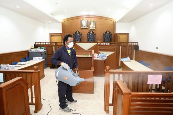 Pattaya City Court is disinfected to ensure safe adjudicating.