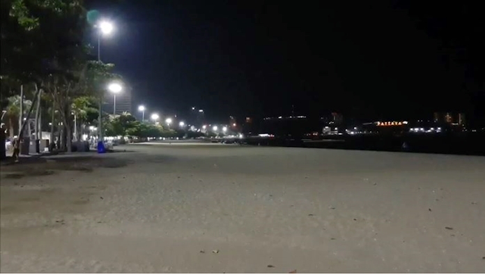 Pattaya beach is seen empty after 8 P.M. deadline.
