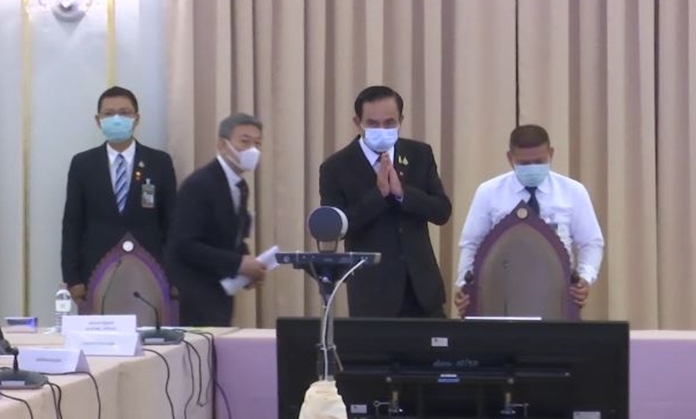 Thai Prime Minister Prayut Chan-o-cha chairs the Government’s Center for Covid-19 Situation Administration meeting before making the national curfew public on TV.