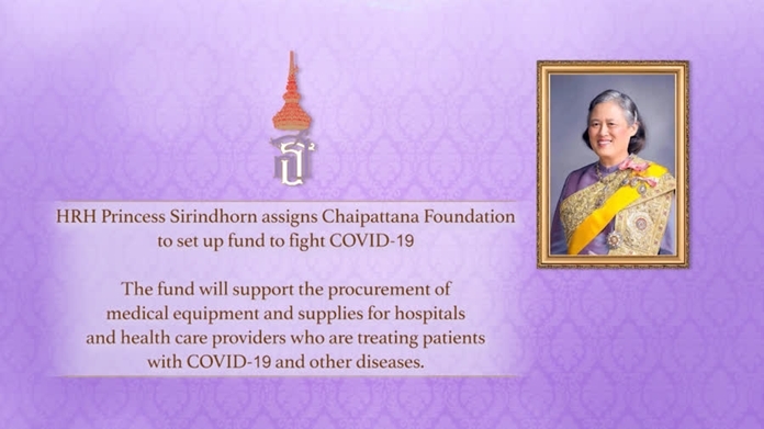 The Chaipattana Foundation sets up fund to support the procurement of medical equipment and supplies for hospitals and health care providers who are treating patients with Coronavirus (COVID-19) and other diseases.