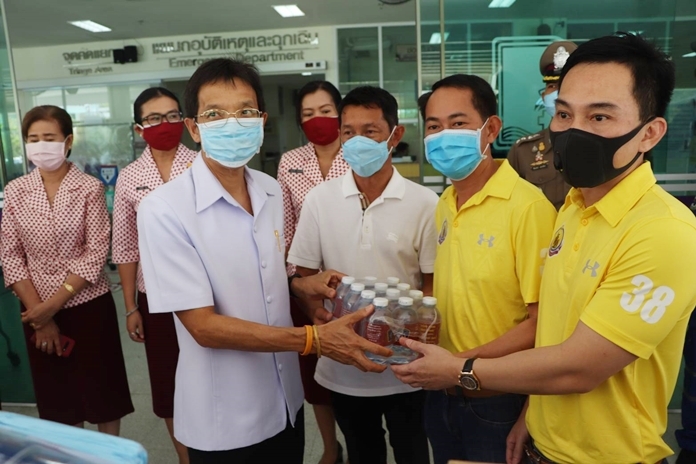Hospital staff are given much needed drinking water.
