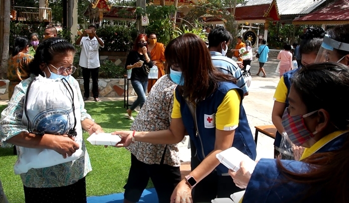Chonburi Red Cross is on hand to help distribute food and necessities.