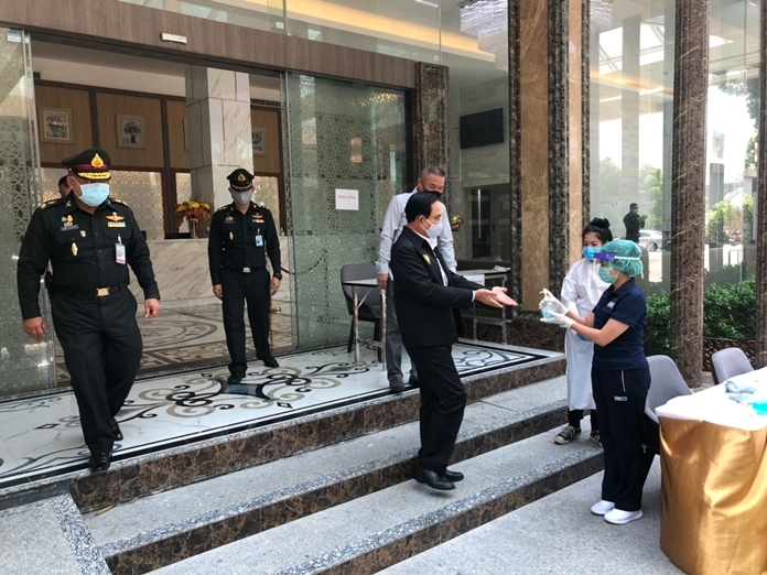 Thai Prime Minister and Defense Minister Gen. Prayut Chan-o-cha observes operation of state quarantine facility at Elegant Airport Hotel and Udomsuk Police Station check point.
