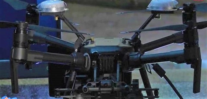 Drone flying along roads in Khon Kaen municipality is part of the police’s patrol operation during the night curfew.