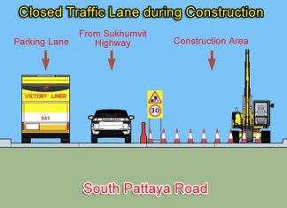 One lane of South Pattaya road will be closed during construction.