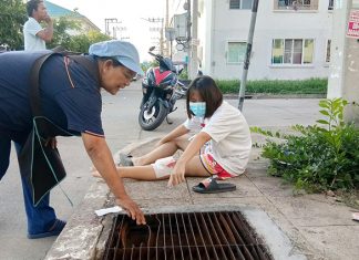 Pattaya teen falls through broken manhole into pipe