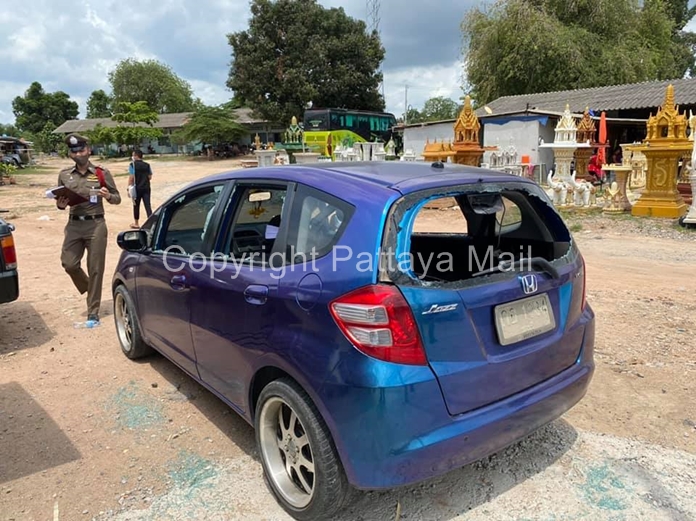 The family vehicle windows were smashed up by the booze-hungered group