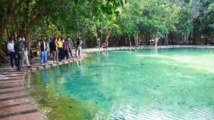 The Emerald Pool, a beautiful natural pool with limpid green emerald water, is located at Khao Pra-Bang Khram Wildlife Sanctuary, southern province of Krabi.