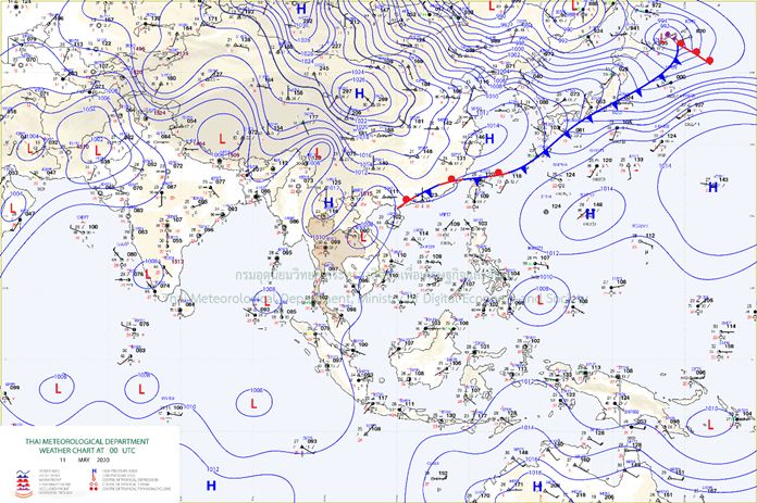 The southerly and the southeasterly wind prevails over the upper region of Thailand.