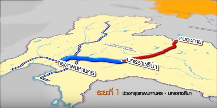 The 253-kilometre rail route from Bangkok to Nakhon Ratchasima in the Northeast is part of a high-speed train project, linking Bangkok to NongKhai, bordering Lao PDR.
