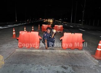 Poorly marked roadwork wrecking cars in Sattahip