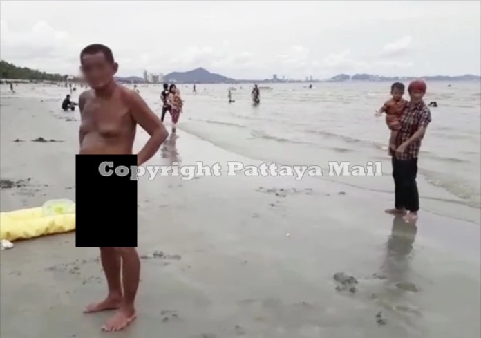 Bangsaen police have their hands full these days with “Samran” who continues to strip naked for a swim at the beach