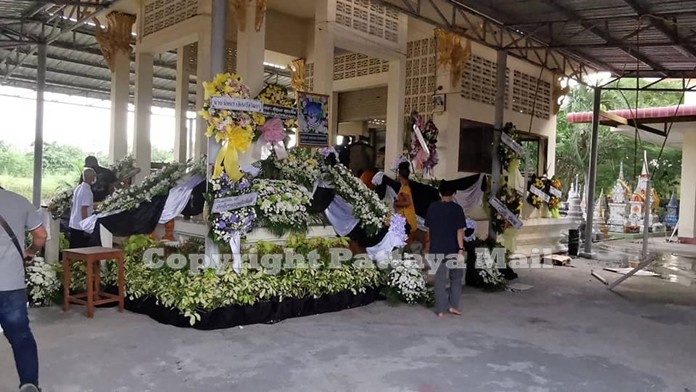 The flower bedecked crematorium exploded just before the cremation commenced.