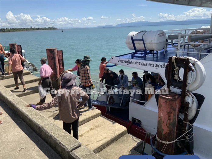The Boonsiri Pier in Trad was very busy as tourists boarded and disembarked ferries to the nearby islands.