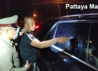 Pattaya criminals smash Mercedes Benz window in failed burglary attempt