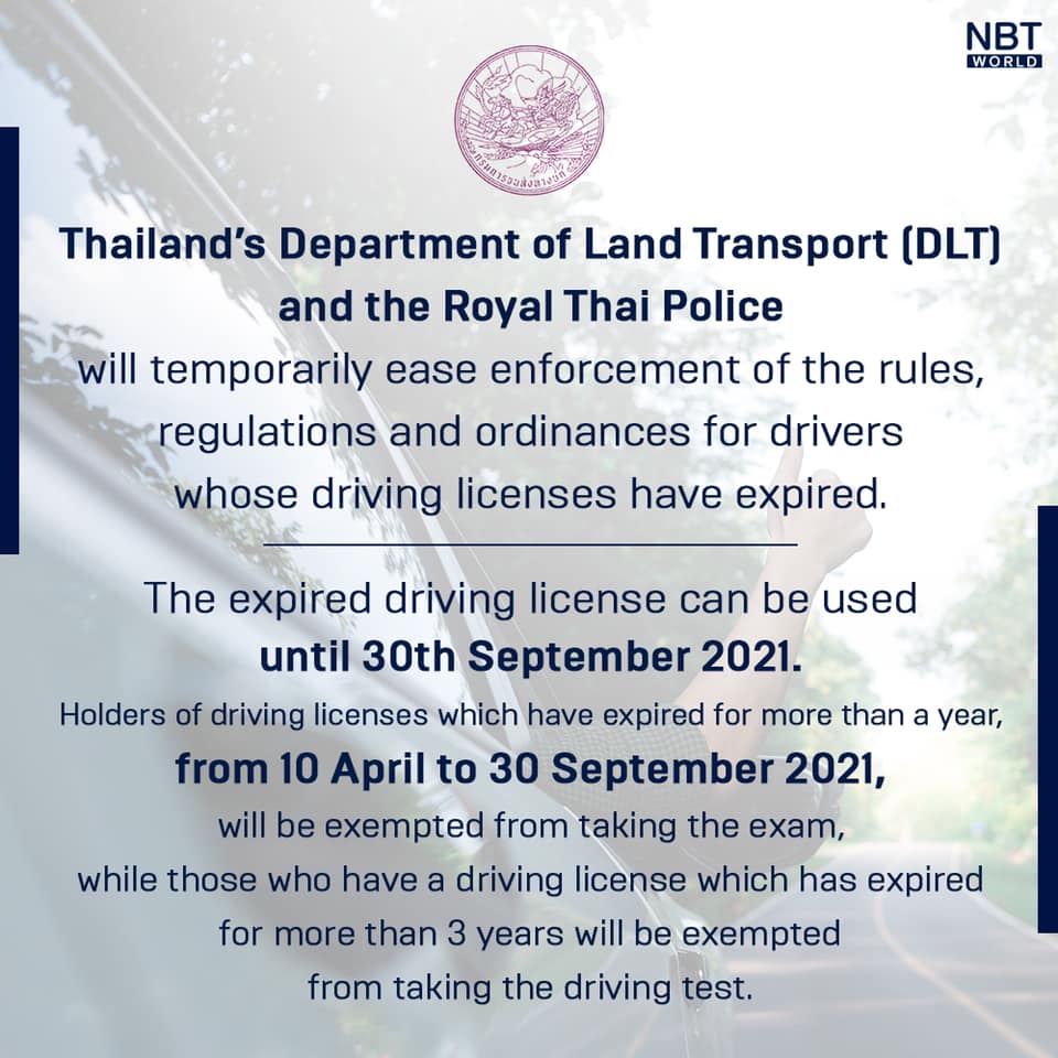 Thailand allows driving with expired licenses until September 30