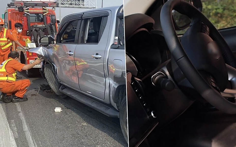 t 02 Boy thrown to death from brand new pick up truck crash on expressway in Samut Prakan 1