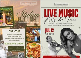 Italienischer Buffetabend – Samstag, 12. Juli im Thai Garden Resort, Pattaya