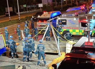 Man crashes motorcycle into concrete cover, falls into 10-meter-deep underground cable trench in Bangkok