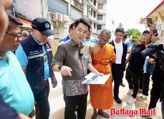 Pattaya City officials inspect progress on new public road project following land reclamation near temple