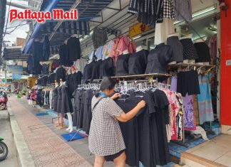Pattaya clothing stores offer black apparel as residents prepare to mourn Queen Sirikit