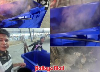 Cigarette butt sparks fire in central Pattaya trash bin authorities contain blaze in time