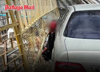 Elderly driver’s stuck pedal sends pedestrian smashing into fence in Sattahip