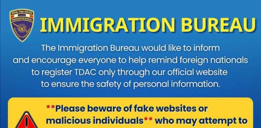 Thai Immigration Bureau warns foreigners to use only the Official TDAC registration website