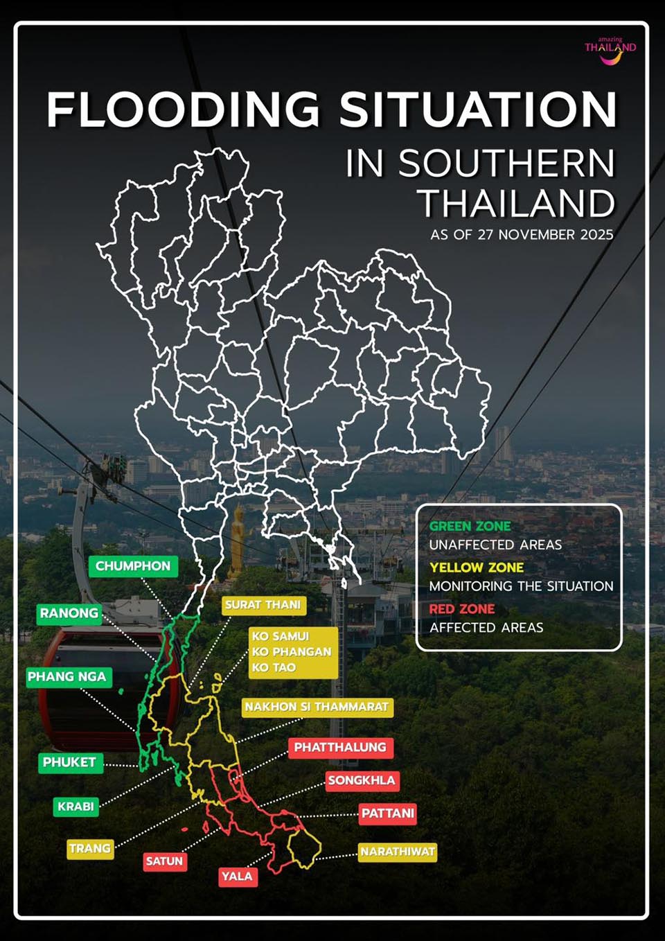 Southern Thailand faces heavy rain with flooding while Pattaya remains calm and welcoming