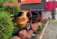 Sedan crashes into motorbike killing rider before mounting wall on Pattaya’s Sukhumvit Road