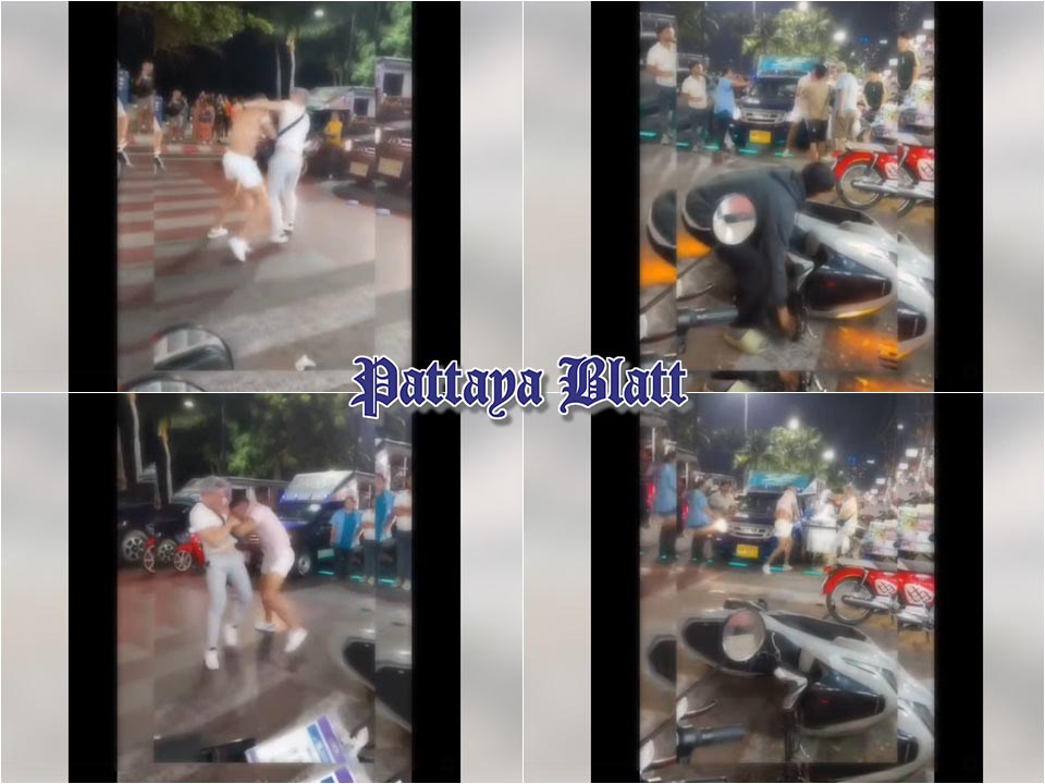 Straßenschlägerei zwischen ausländischen Touristen am Pattaya Beach