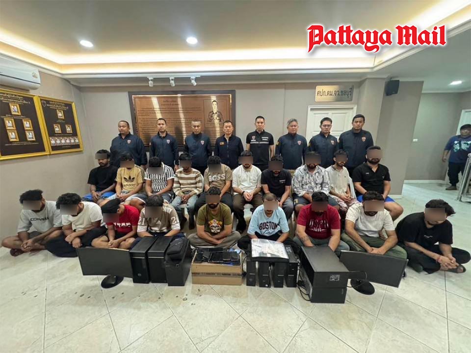 Indian online scam gang busted in Pattaya, 19 arrested and dozens of devices seized
