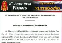 Thai Army reports border clash at Phu Pha Lek as evacuations expand across four provinces
