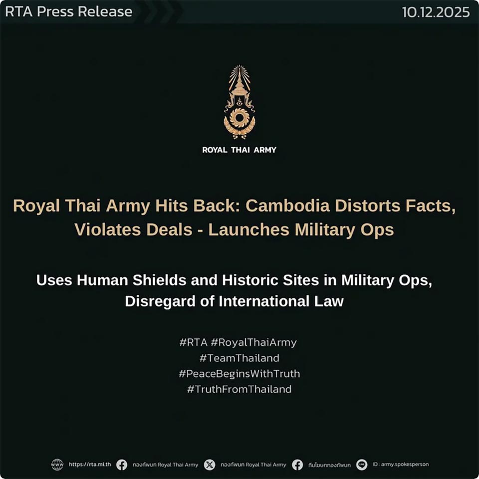 Thai Army denies Cambodian claim of poison gas, accuses Phnom Penh of targeting civilians and cultural sites