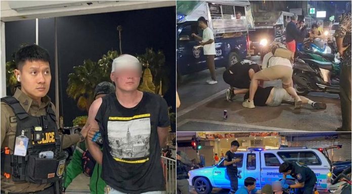 Betrunkener russischer Mann nach Angriff auf thailändische Frau in Pattaya von Passanten festgehalten