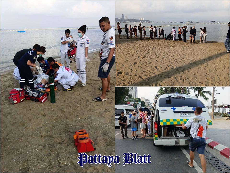 Chinesische Touristin aus dem Meer vor Pattaya Beach gerettet und ins Krankenhaus gebracht