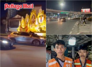 Shocking scene on Pattaya road as man clings to moving car claiming vehicle theft