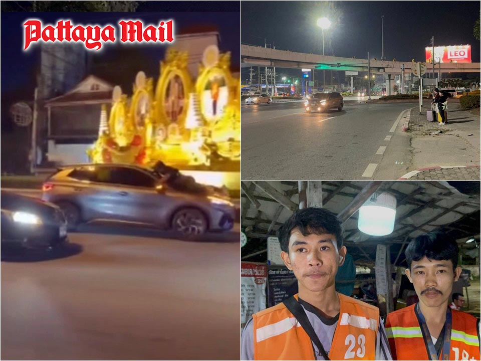 Shocking scene on Pattaya road as man clings to moving car claiming vehicle theft