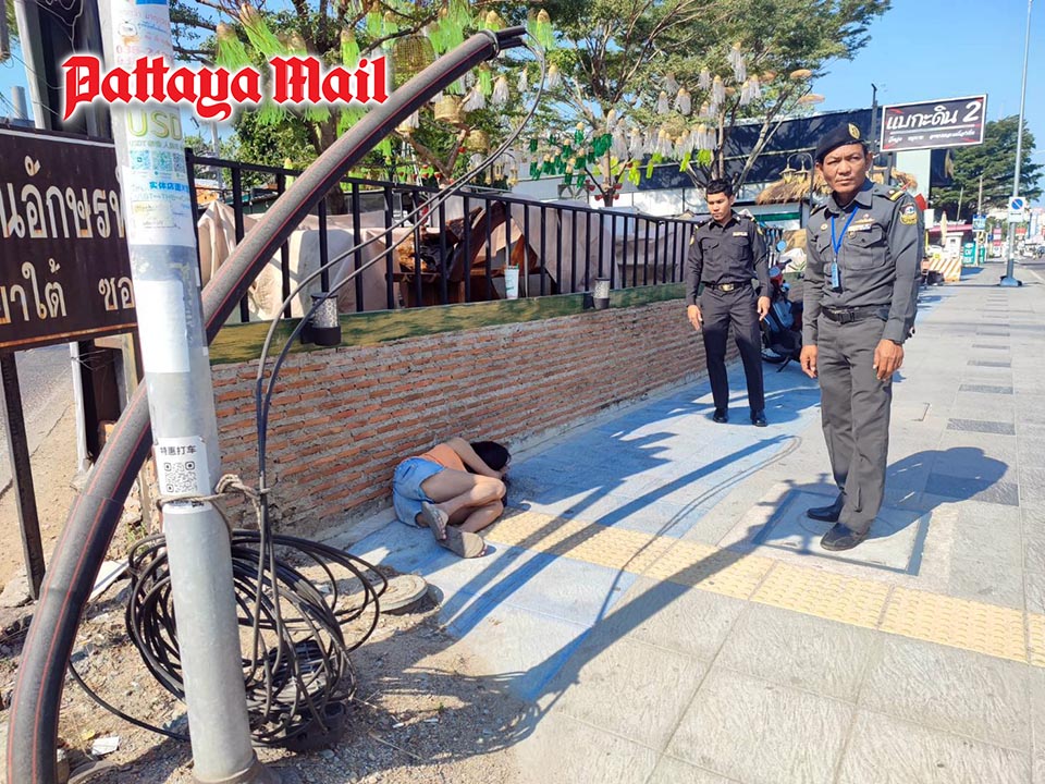 ‘Drink to forget, found on the footpath’ Pattaya officers step in to ensure woman’s safety