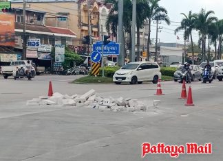 Cement blocks scatter across Sukhumvit Road outside Pattaya school, prompt rapid safety response