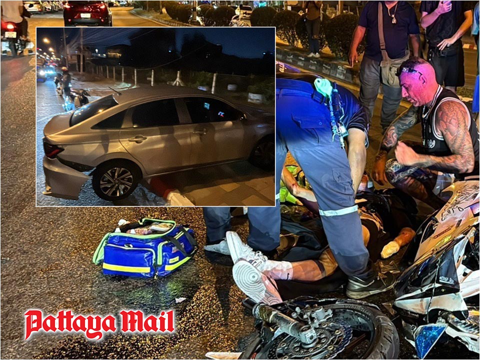 Italian biker critically injured in Pattaya U-turning car crash, American driver remains at scene