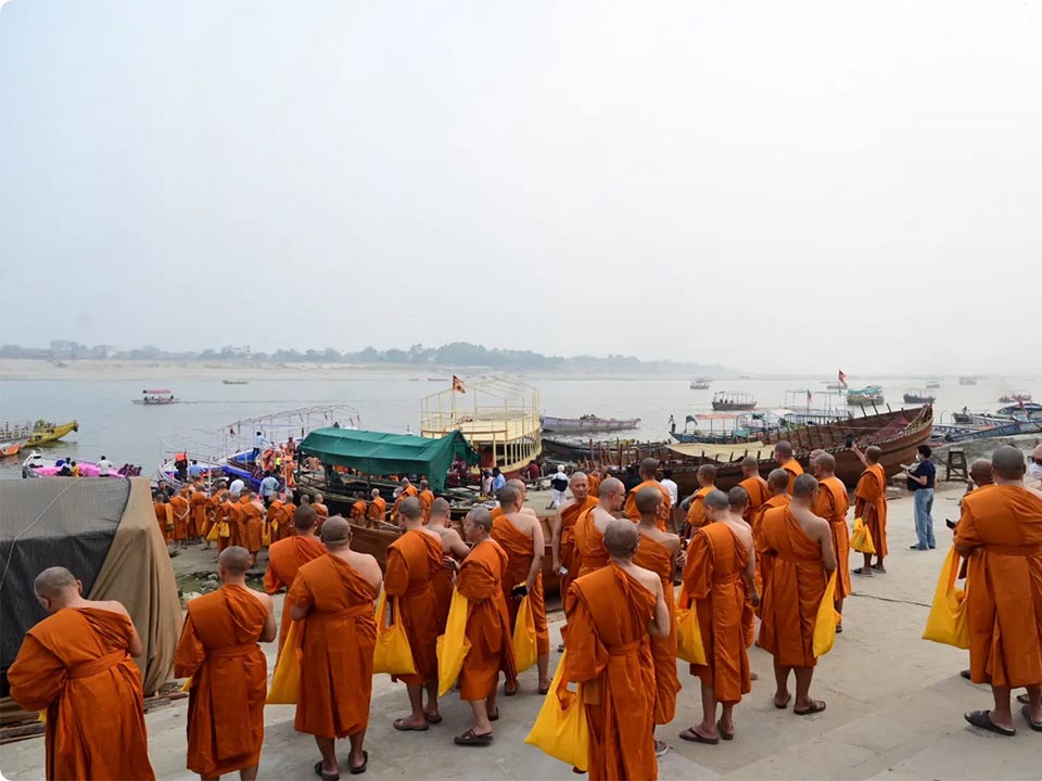 Thai monks visit sacred Buddhist sites in Sarnath and cruise the Ganges in Varanasi