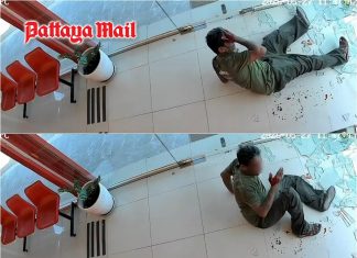 Panic in Sattahip as suspected gold shop robbery turns into glass door mishap