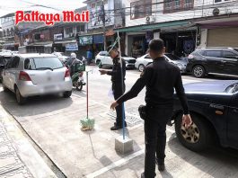 ‘Do not touch or else’ sign on roadside barricade prompts Pattaya action