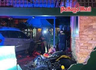 Pakistani rider and Thai passenger slam into house wall in late-night Pattaya crash
