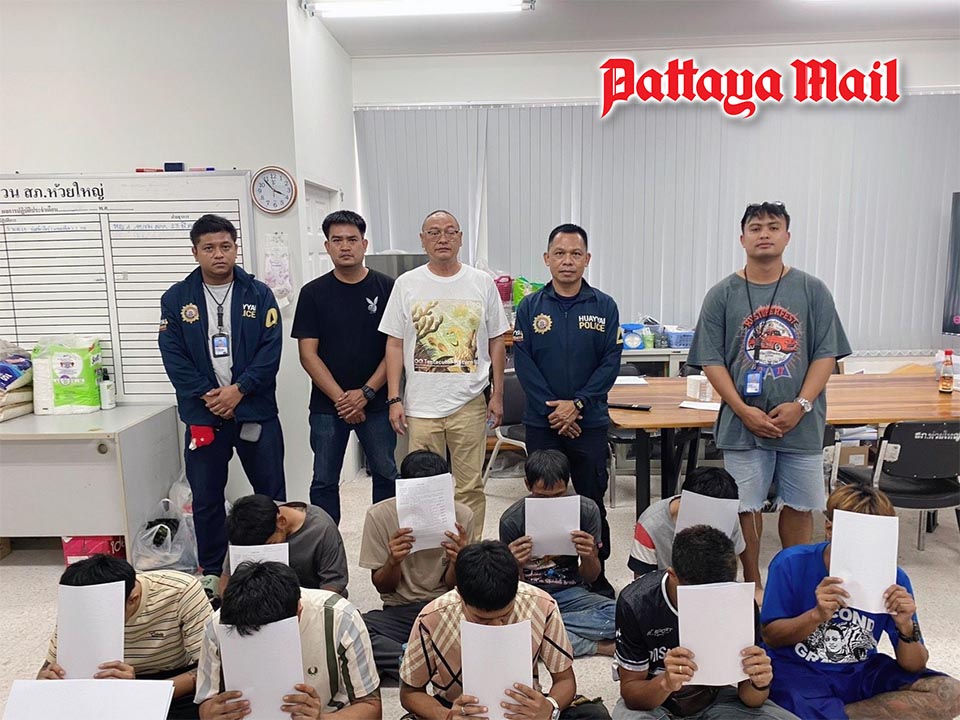 Huay Yai Police arrest 9 in armed revenge attack on Pattaya rental rooms overnight