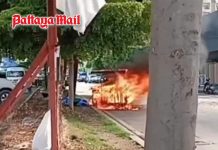 Pattaya street food vendor escapes as gas leak engulfs motorcycle cart