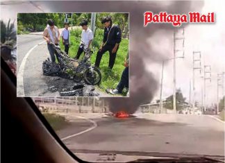 Rider escapes seconds before motorcycle bursts into flames in Pattaya